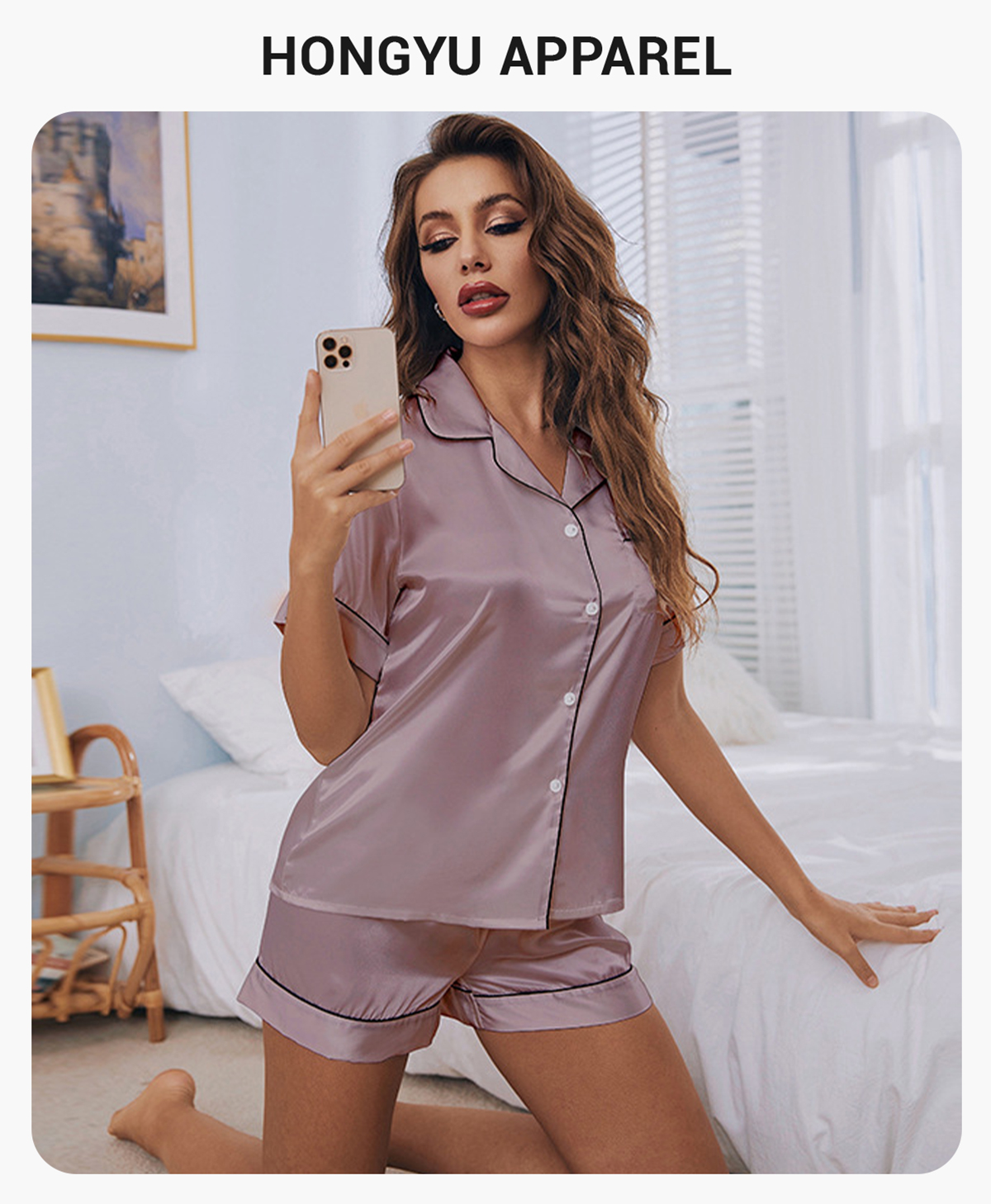 #2349 Silk Short Sleeve shorts Pajamas For Women 4
