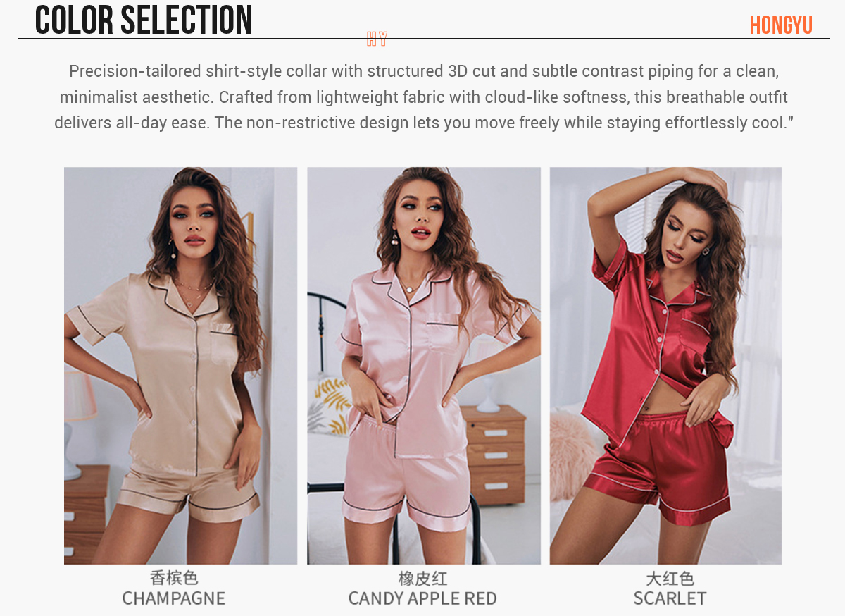 #2349 Silk Short Sleeve shorts Pajamas For Women 8
