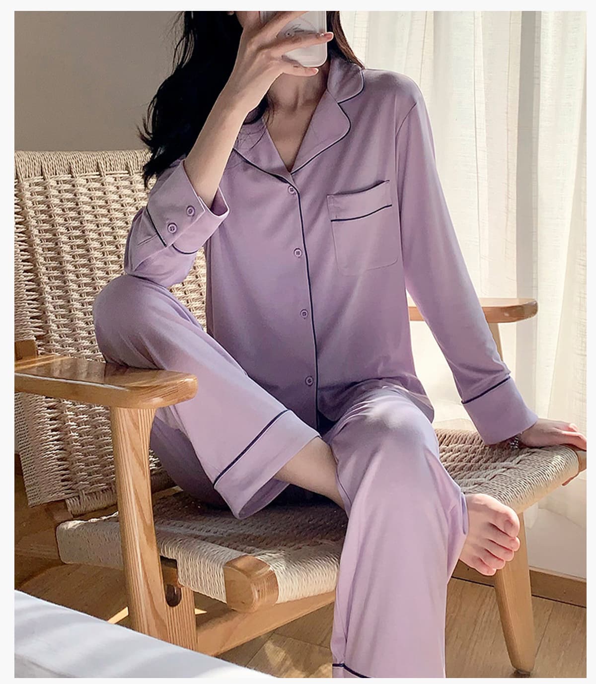 #66818 Soft Modal Long Sleeve Pajamas Set 17
