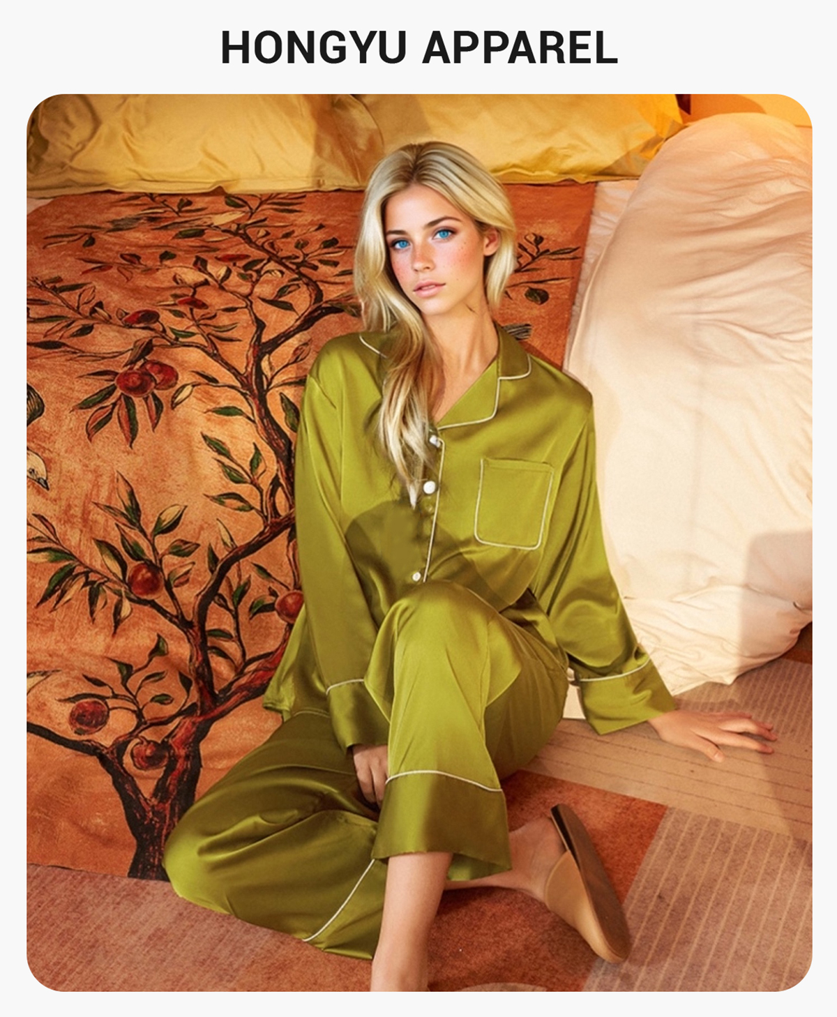 #TZ2062 Silk Elegant Long Sleeve Pajama Set 4