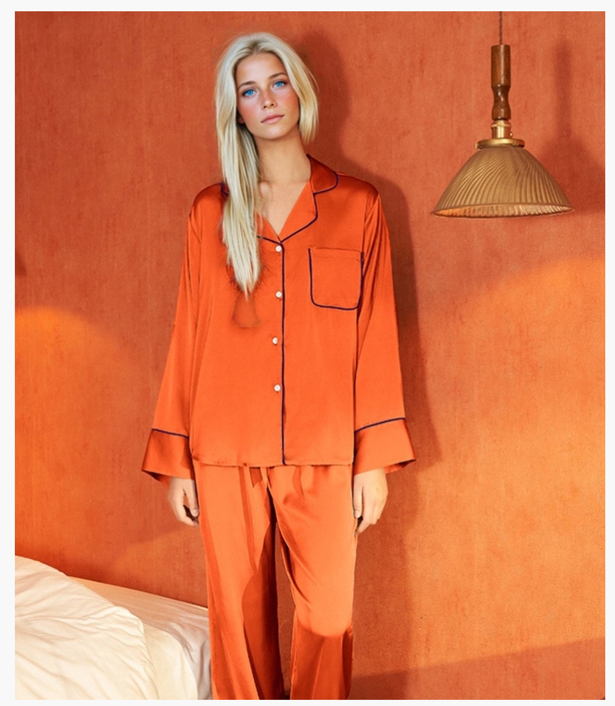 #TZ2062 Silk Elegant Long Sleeve Pajama Set 14