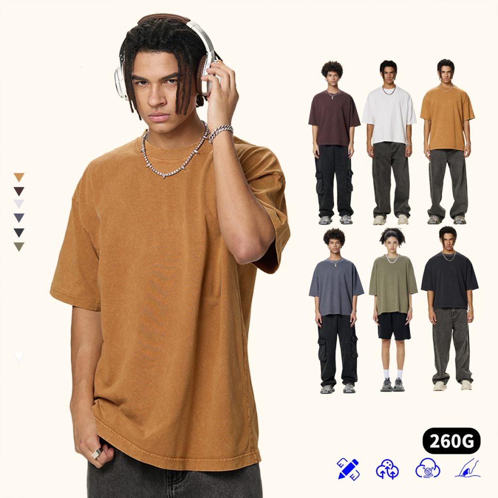 #DX8805 Cotton 260gsm Light Wash Oversized Boxy T-Shirt