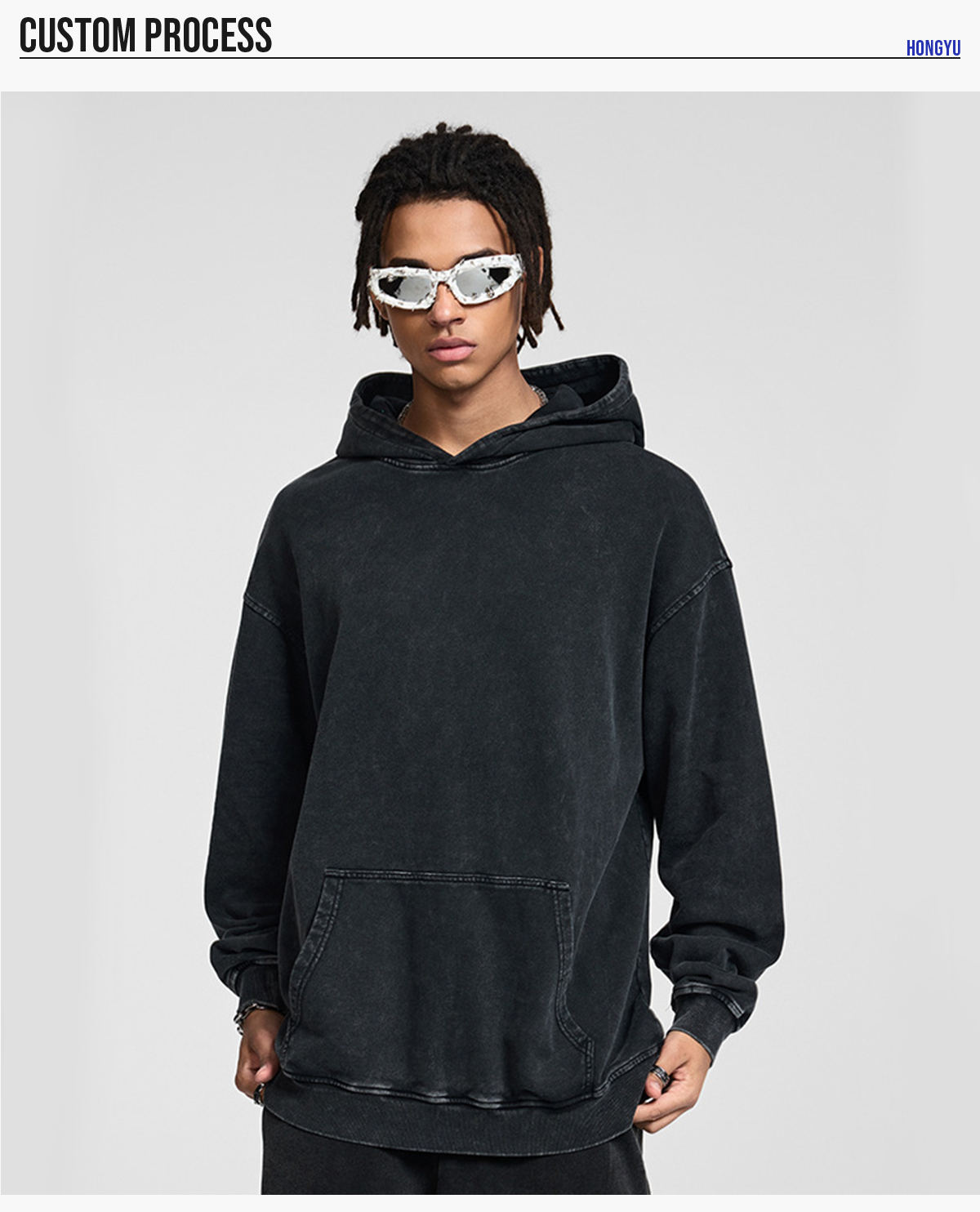 #1215 Thick 420Gsm Cotton Terry Acid Wash Hoodie 18