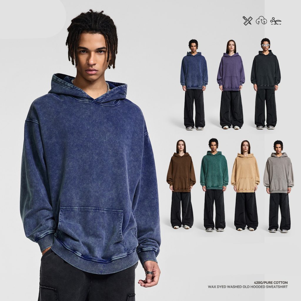 #1215 Thick 420Gsm Cotton Terry Acid Wash Hoodie