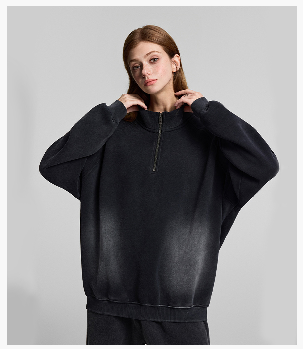 #1265 Fleece 365gsm Quater Zipper Spary Wash Sweatshirt 22