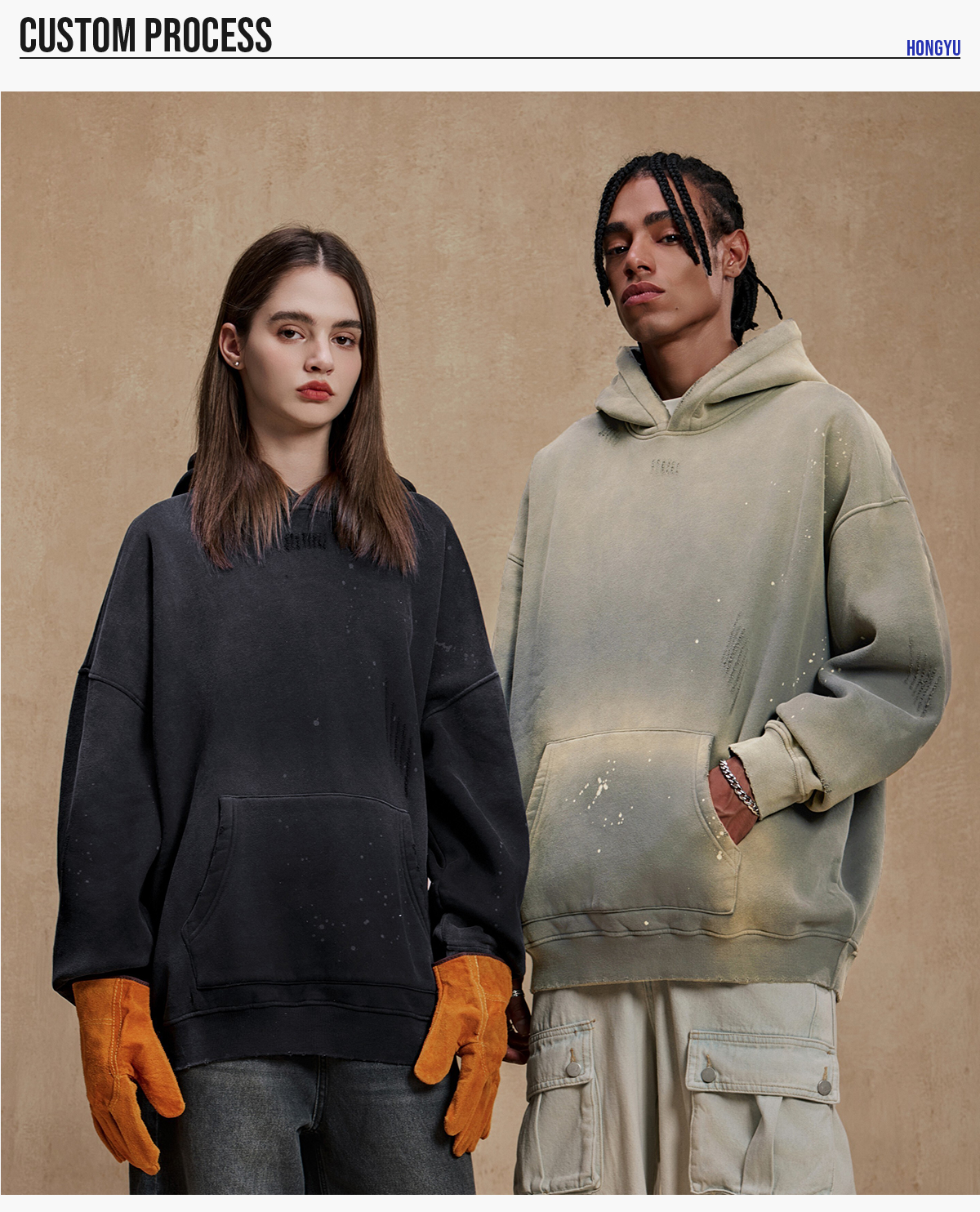 #23819 Fleece 360Gsm Spray-Dye Distressed Wash Hoodie 18
