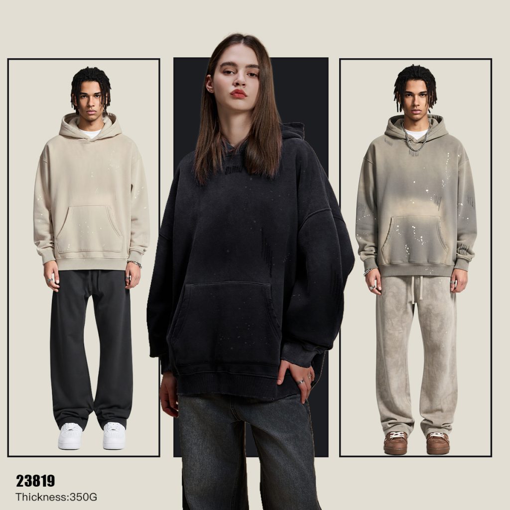 #23819 Fleece 360Gsm Spray-Dye Distressed Wash Hoodie