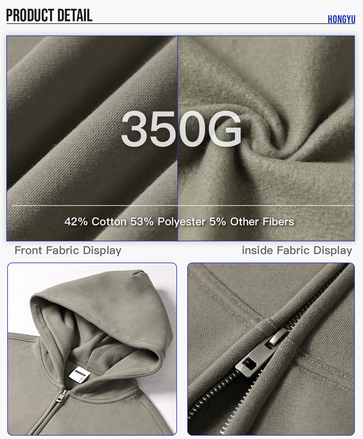#2560 Oversized Heavy 350Gsm Fleece Zip Hoodie 14