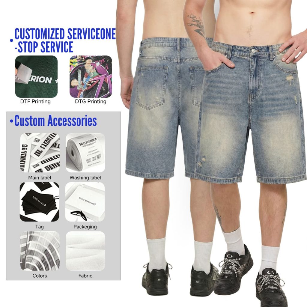 #26518 Heavy385g Distressed Wide-Leg Denim Shorts