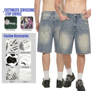 #26518 Heavy385g Distressed Wide-Leg Denim Shorts