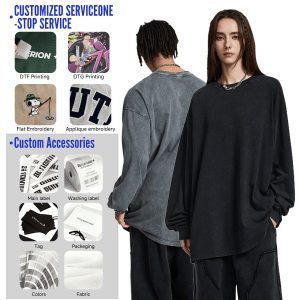 #HL1245 Cotton 275Gsm Oversized Acid Wash Long sleeve T-Shirt