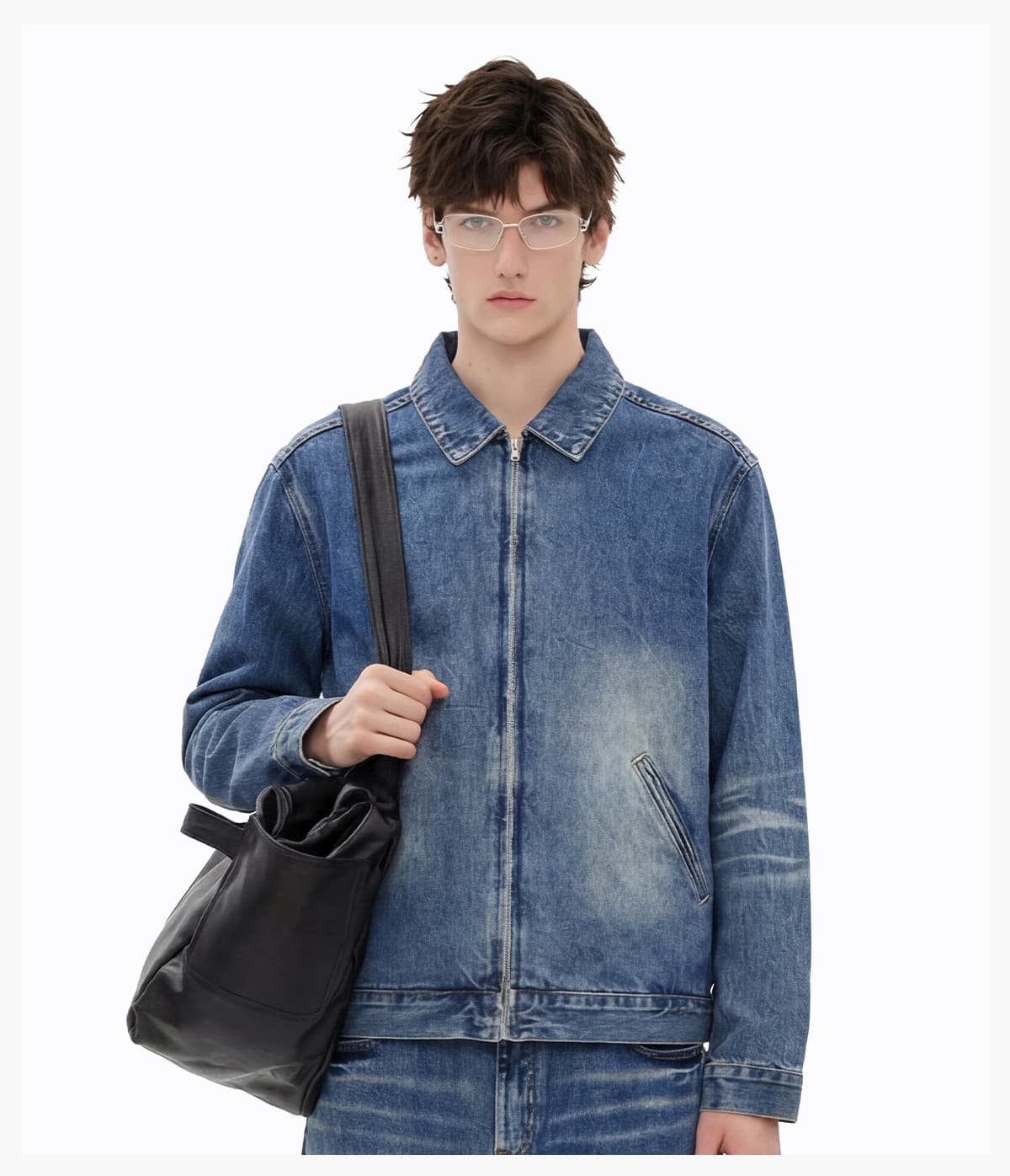#2583 Vintage Lapel Collar 543g Zip-Up Denim Jacket 23