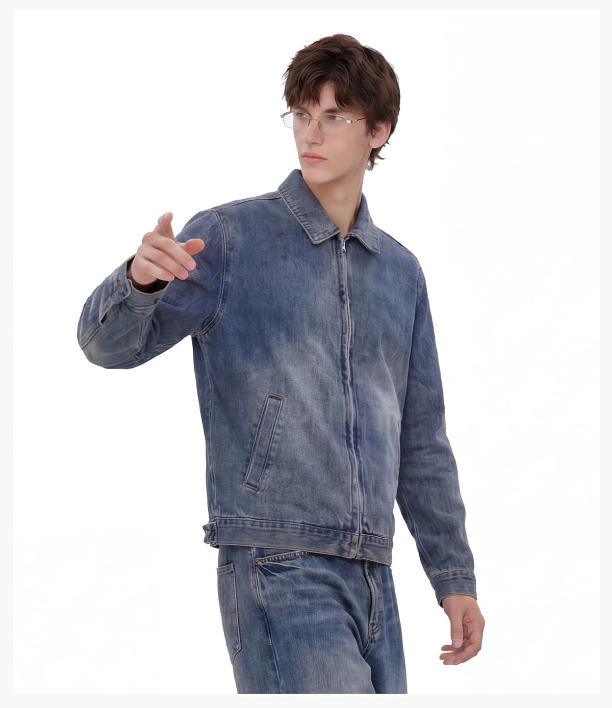 #2583 Vintage Lapel Collar 543g Zip-Up Denim Jacket 25