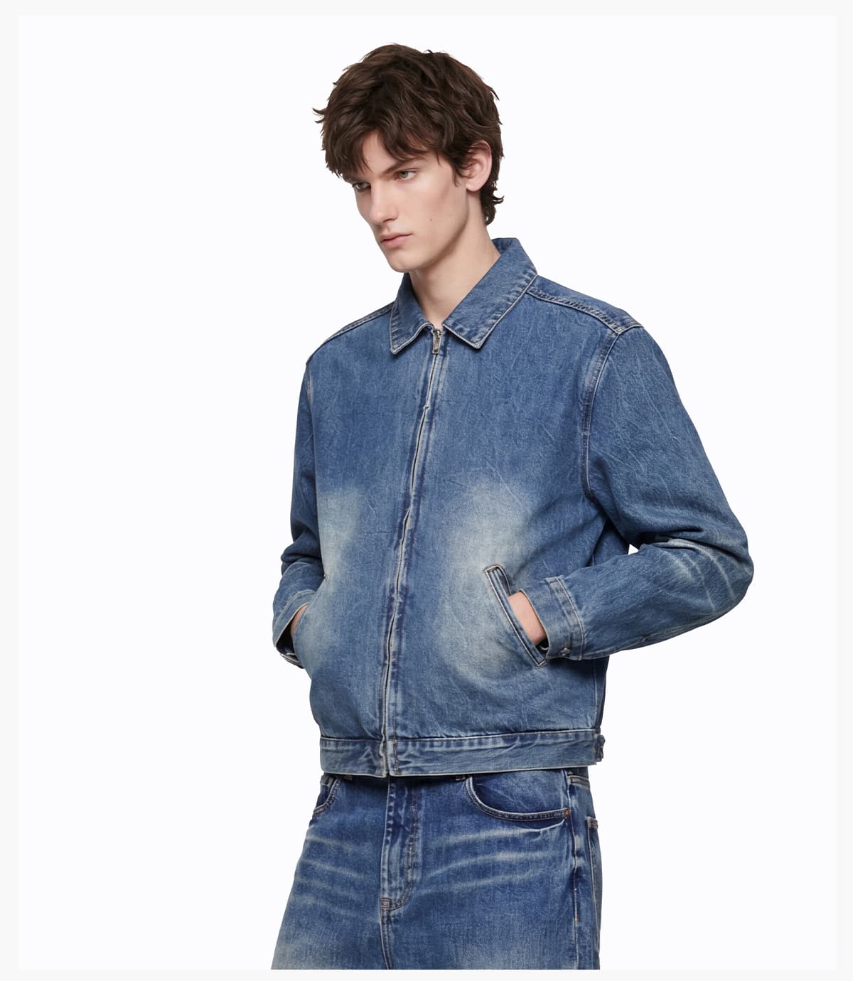 #2583 Vintage Lapel Collar 543g Zip-Up Denim Jacket 21
