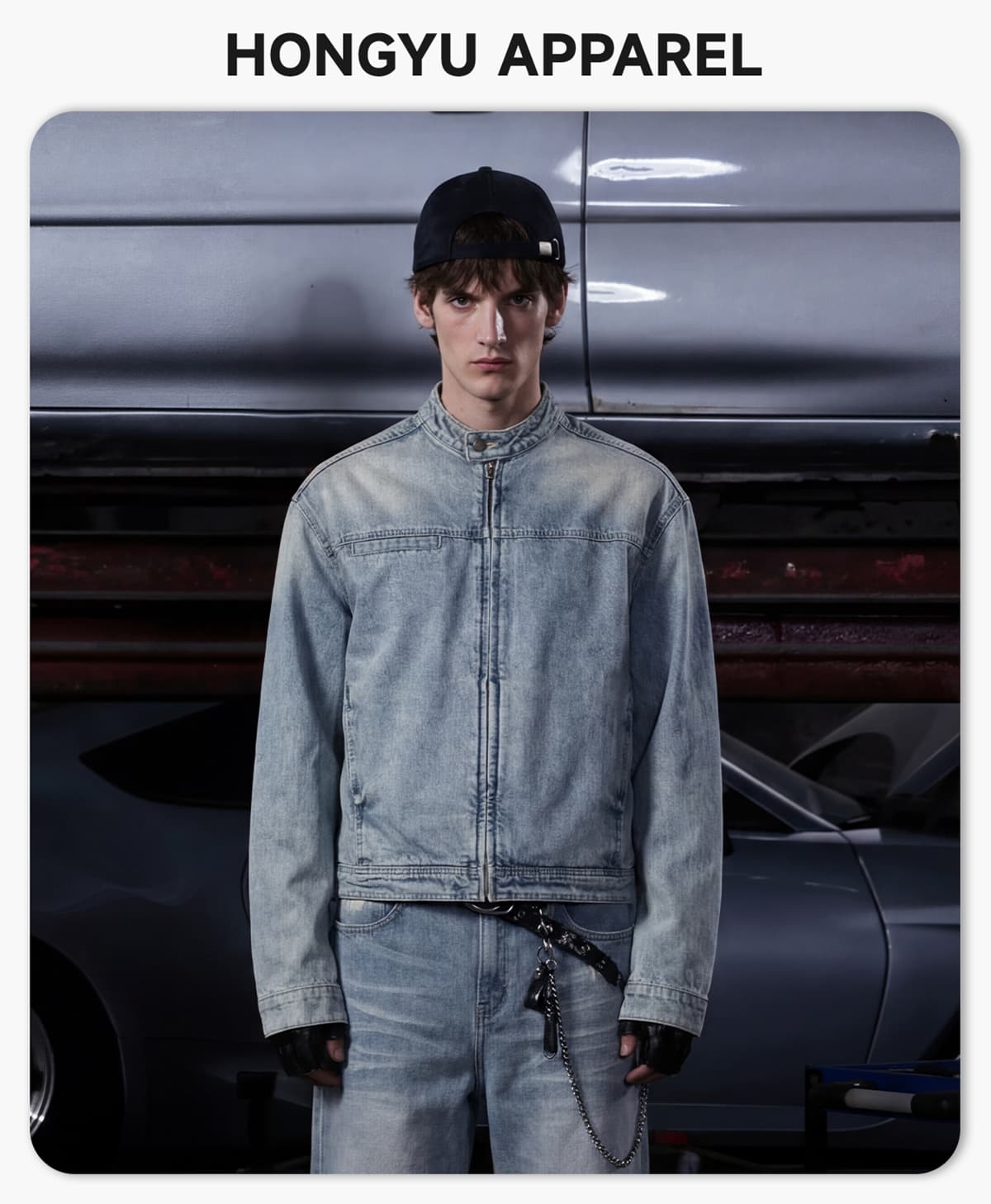 #2587 Vintage Distressed Stand-Collar 385g Zip-Up Denim Jacket 5