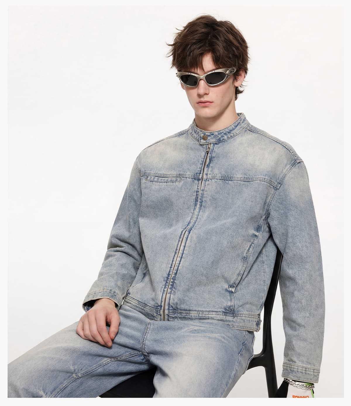 #2587 Vintage Distressed Stand-Collar 385g Zip-Up Denim Jacket 25