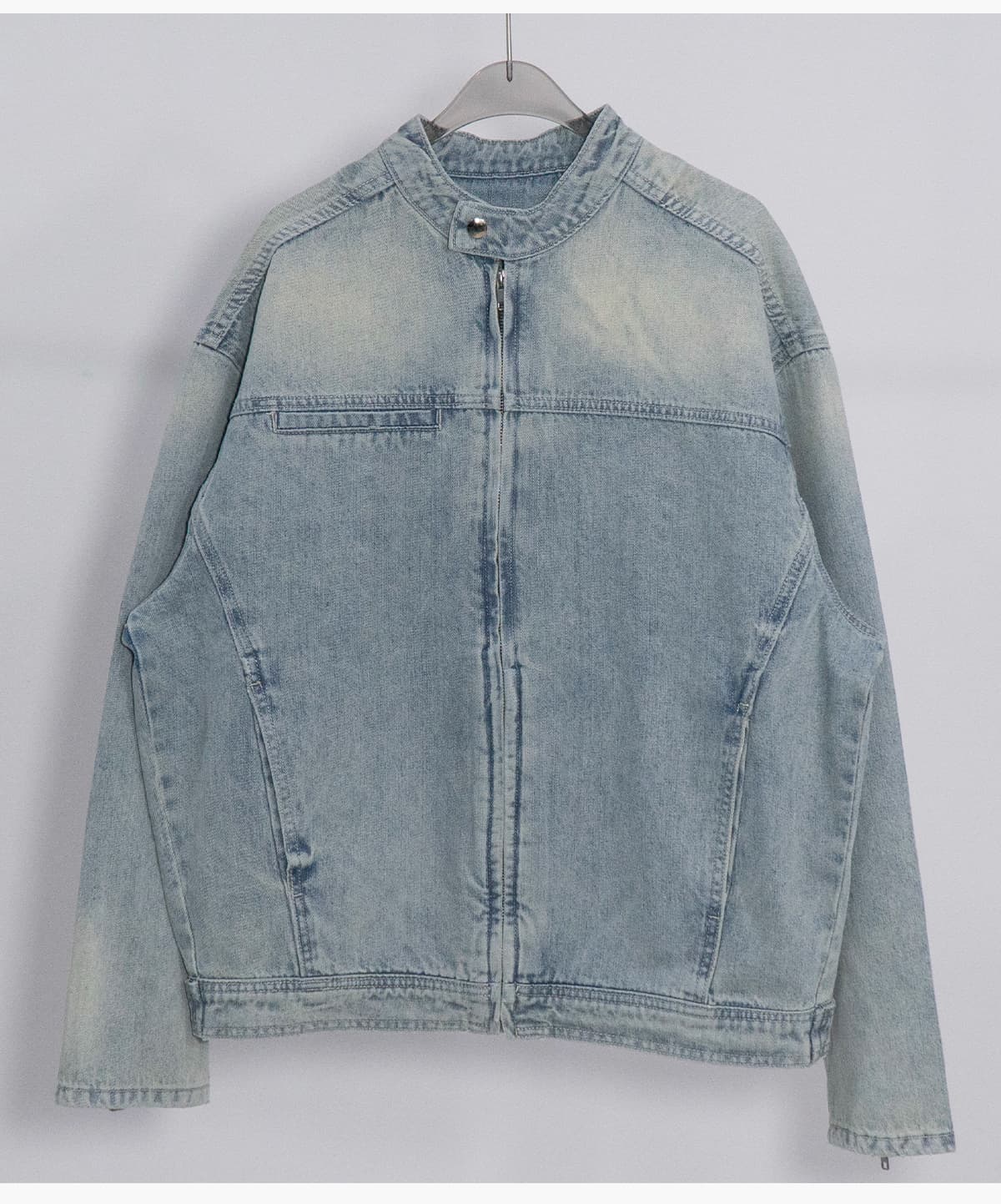 #2587 Vintage Distressed Stand-Collar 385g Zip-Up Denim Jacket 27