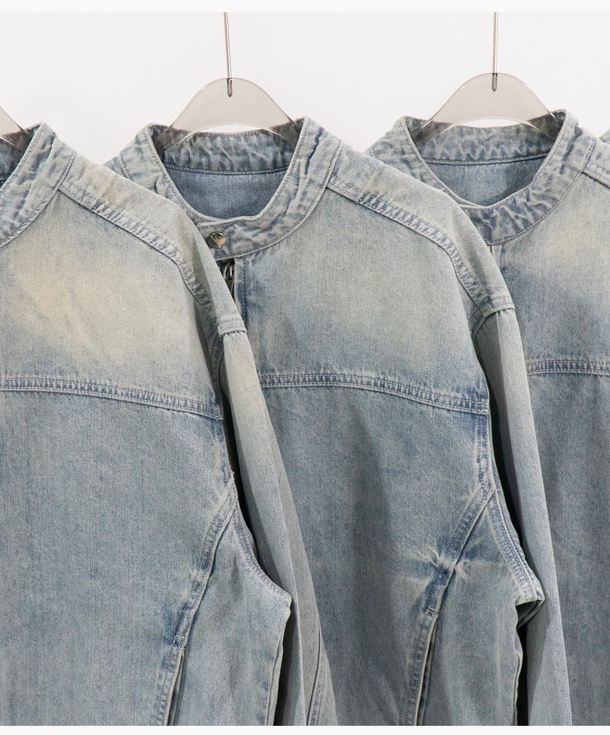 #2587 Vintage Distressed Stand-Collar 385g Zip-Up Denim Jacket 29