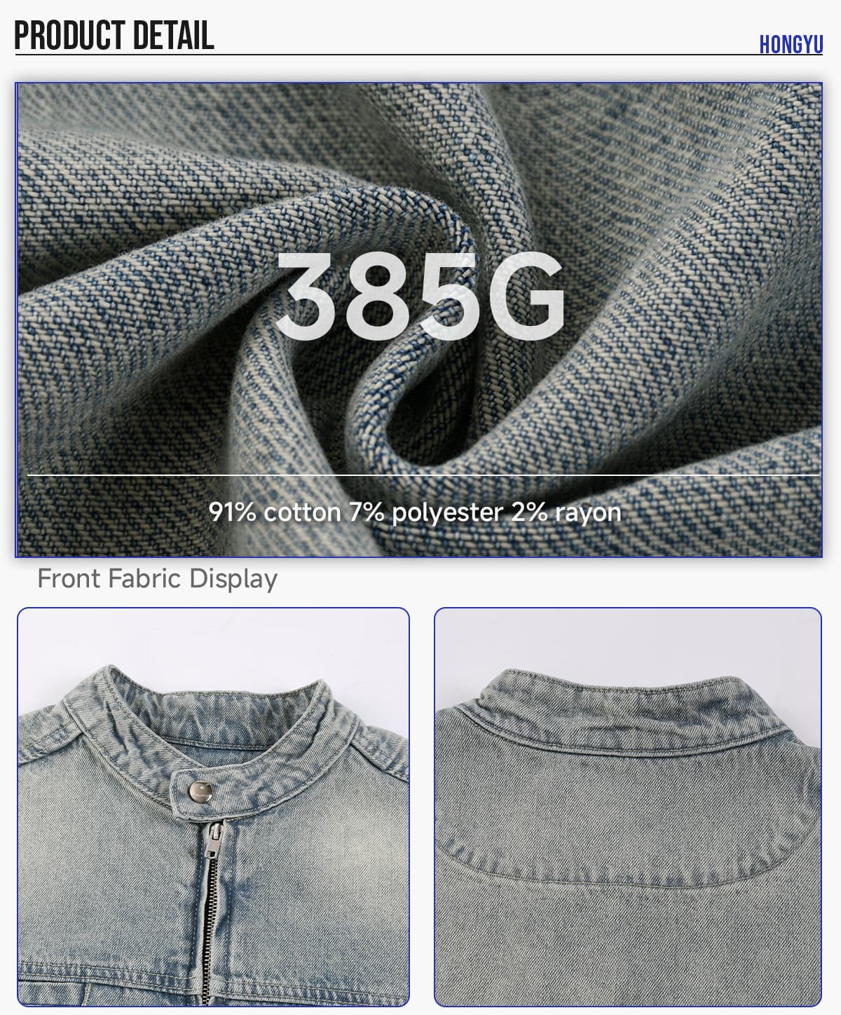 #2587 Vintage Distressed Stand-Collar 385g Zip-Up Denim Jacket 13