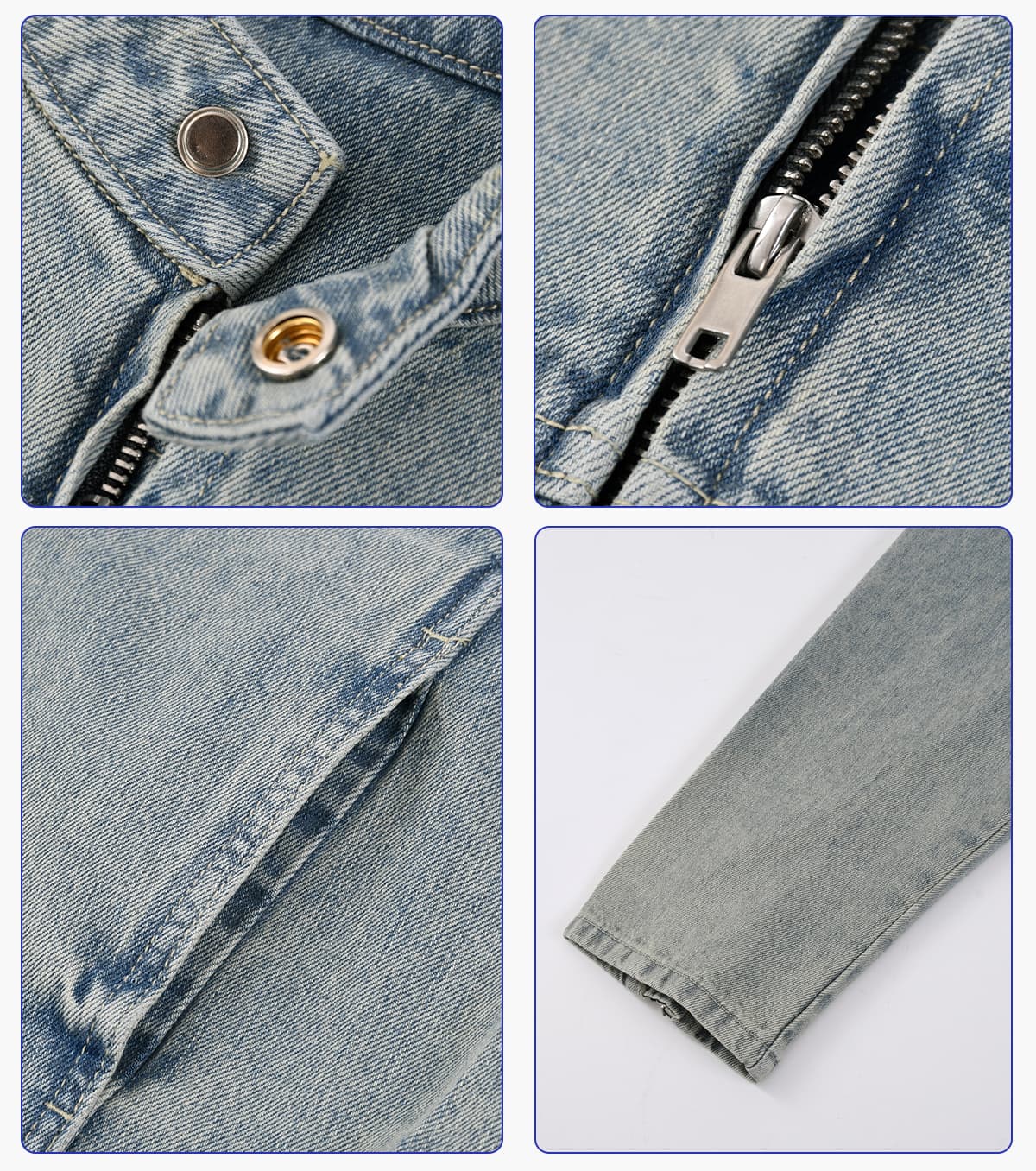 #2587 Vintage Distressed Stand-Collar 385g Zip-Up Denim Jacket 15