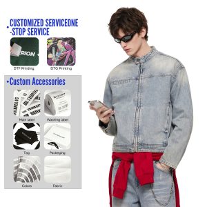 #2587 Vintage Distressed Stand-Collar 385g Zip-Up Denim Jacket