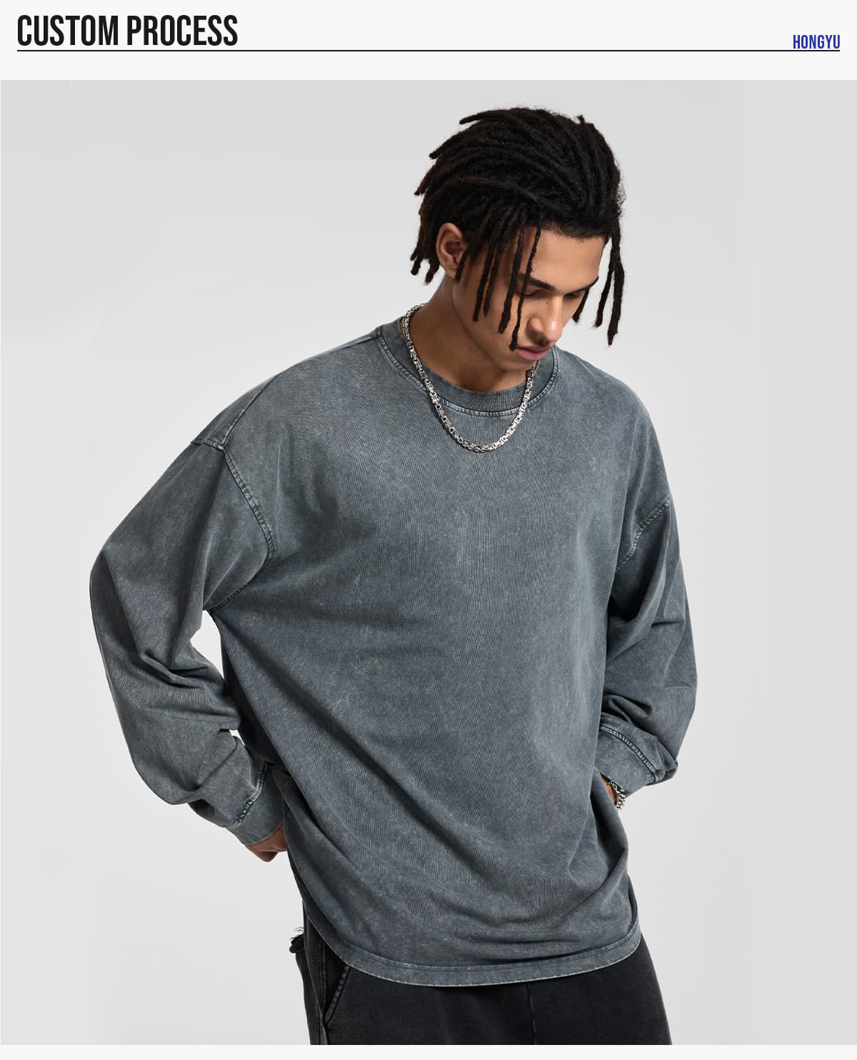 #HL1245 Cotton 275Gsm Oversized Acid Wash Long sleeve T-Shirt 19
