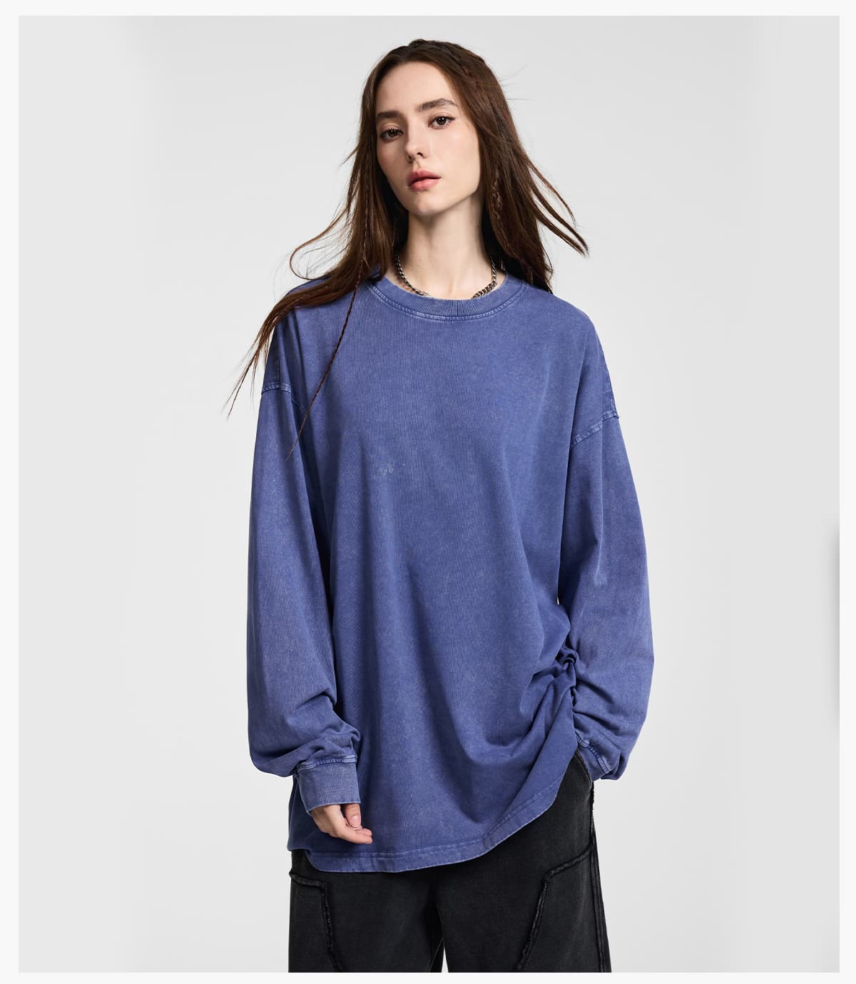 #HL1245 Cotton 275Gsm Oversized Acid Wash Long sleeve T-Shirt 21
