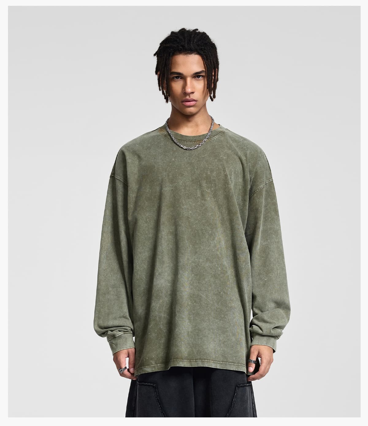 #HL1245 Cotton 275Gsm Oversized Acid Wash Long sleeve T-Shirt 25