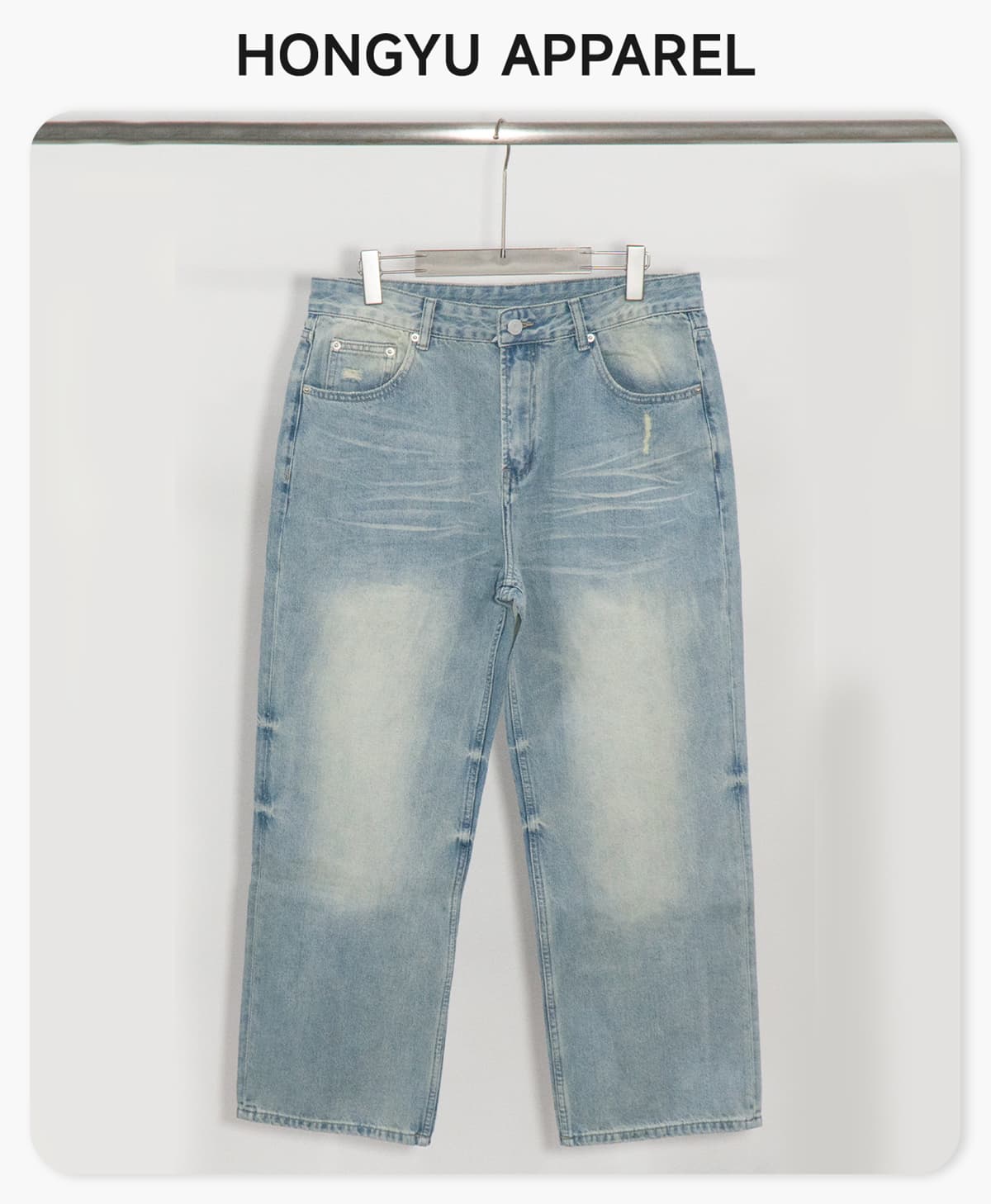 #2581 Distressed Raw-Hem Wavy Wash 385g Straight-Leg Jeans 5