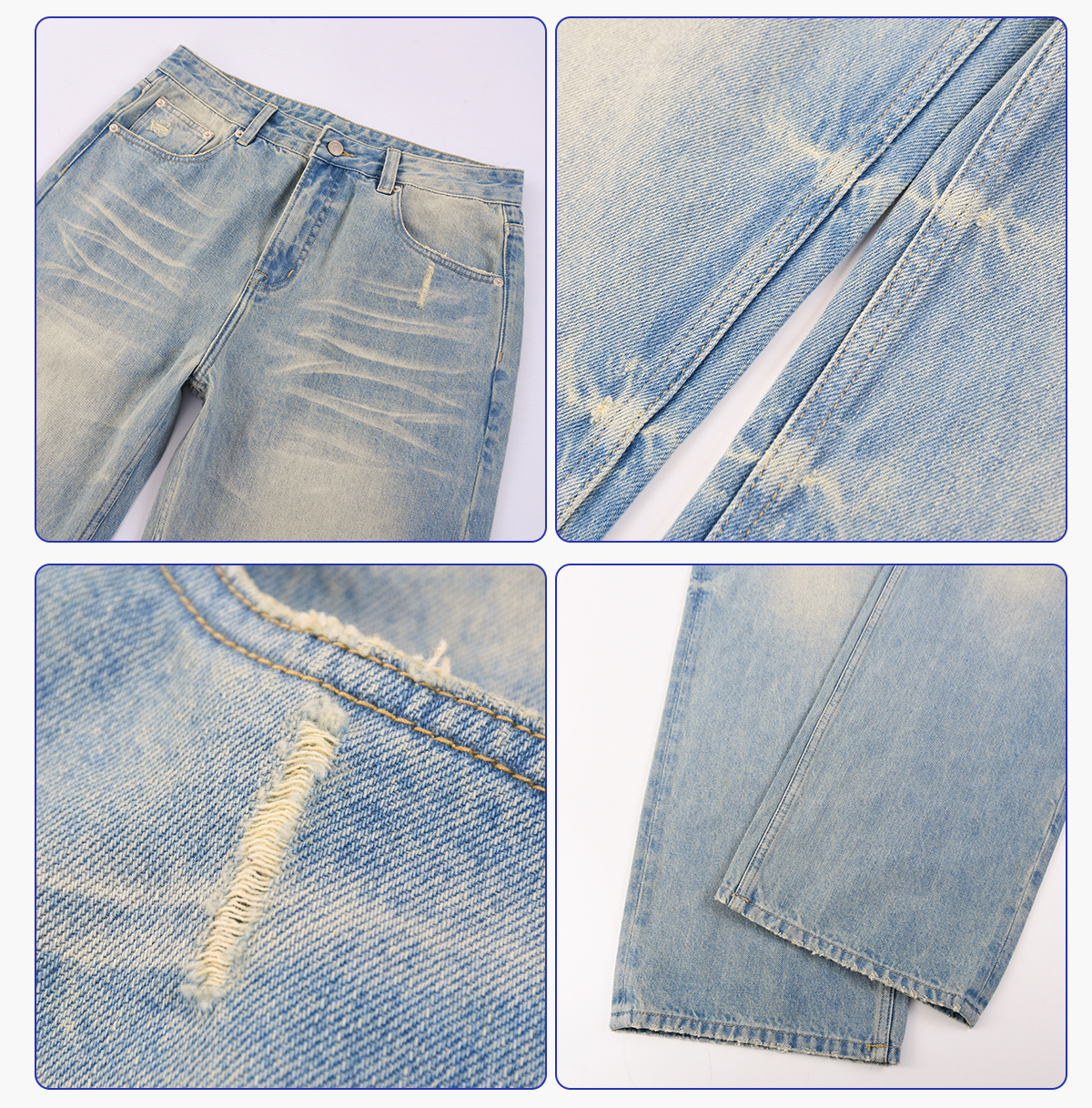 #2581 Distressed Raw-Hem Wavy Wash 385g Straight-Leg Jeans 15