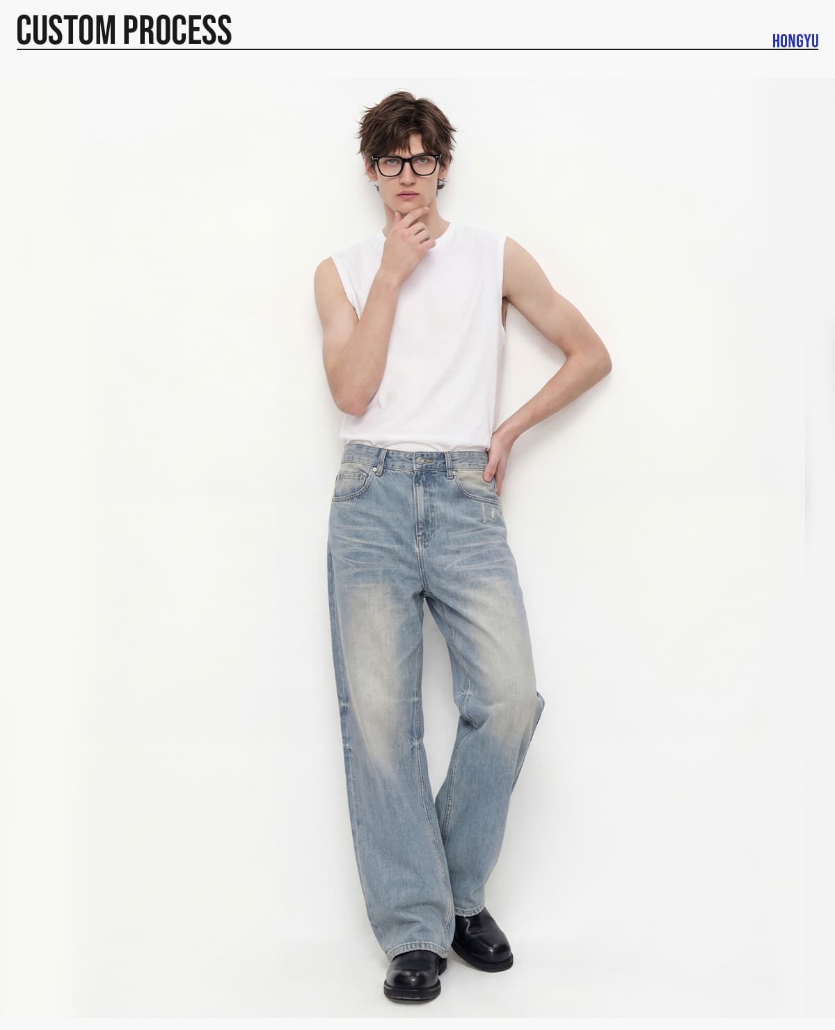 #2581 Distressed Raw-Hem Wavy Wash 385g Straight-Leg Jeans 19