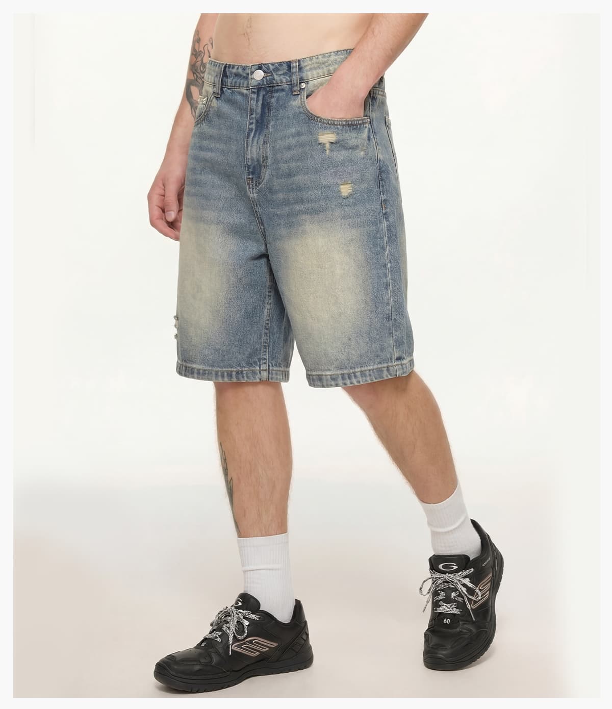 #26518 Heavy385g Distressed Wide-Leg Denim Shorts 21