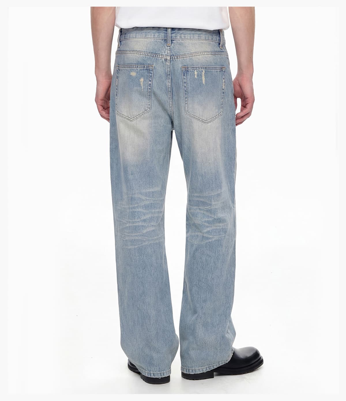 #2581 Distressed Raw-Hem Wavy Wash 385g Straight-Leg Jeans 25