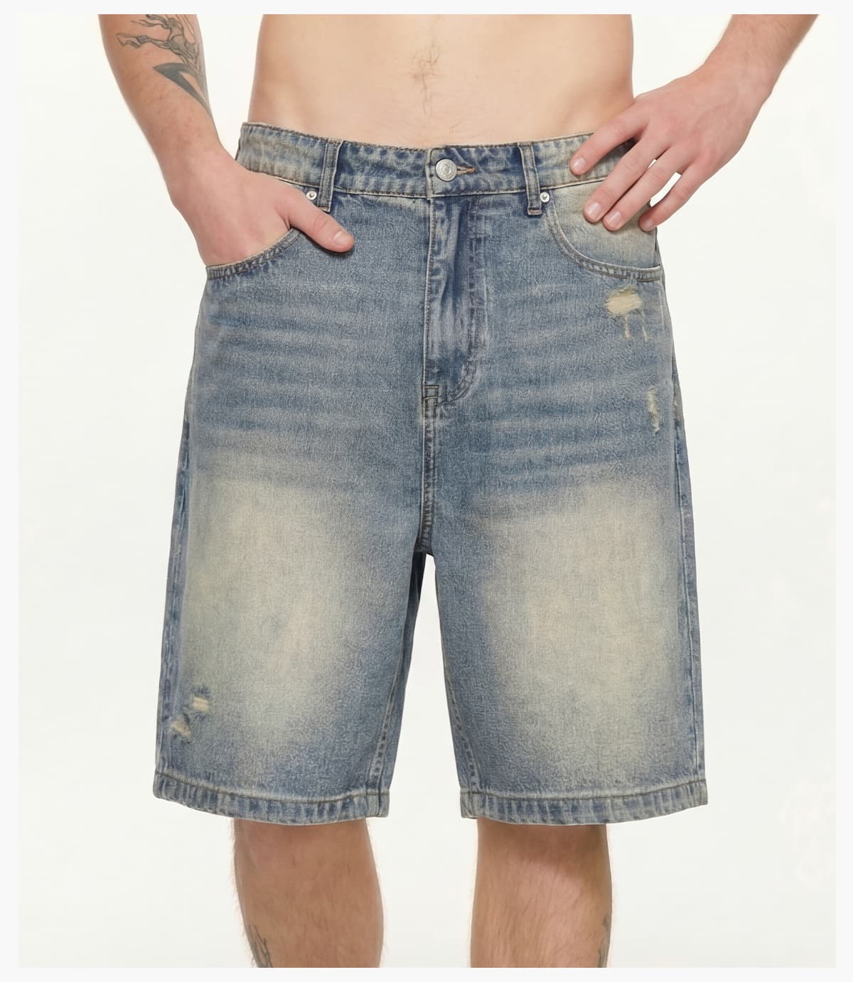 #26518 Heavy385g Distressed Wide-Leg Denim Shorts 25