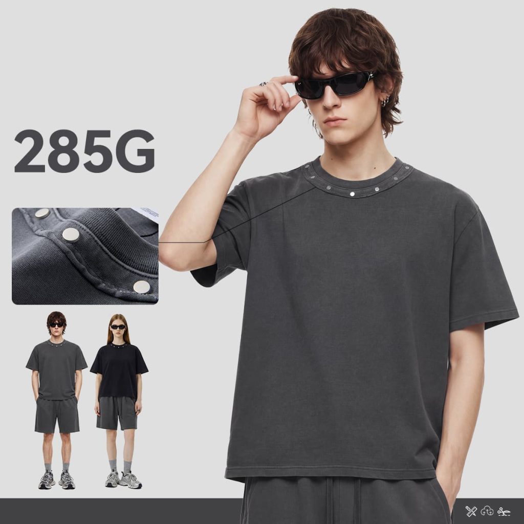 #S26005 Boxy 285GSM Washed Cotton T-Shirt with Rivet