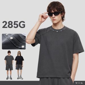 #S26005 Boxy 285GSM Washed Cotton T-Shirt with Rivet