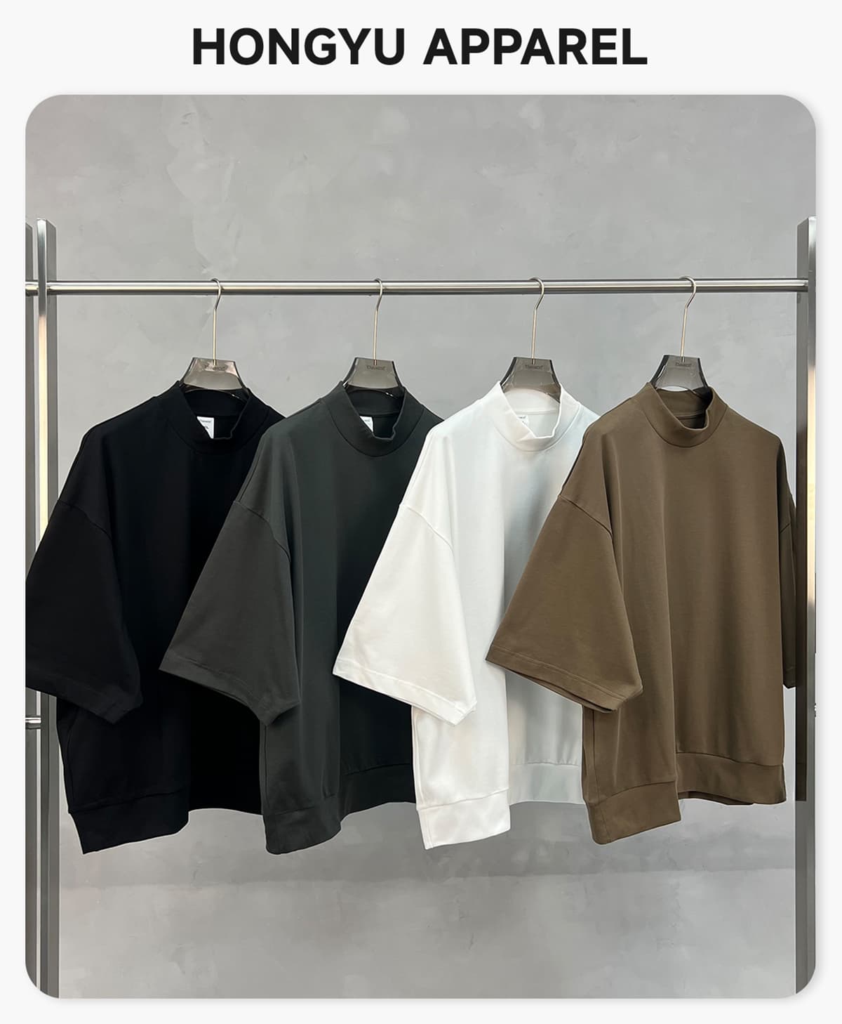 #K1103 Men‘s Mock Neck Boxy Fit 305g Cotton T-Shirt 5