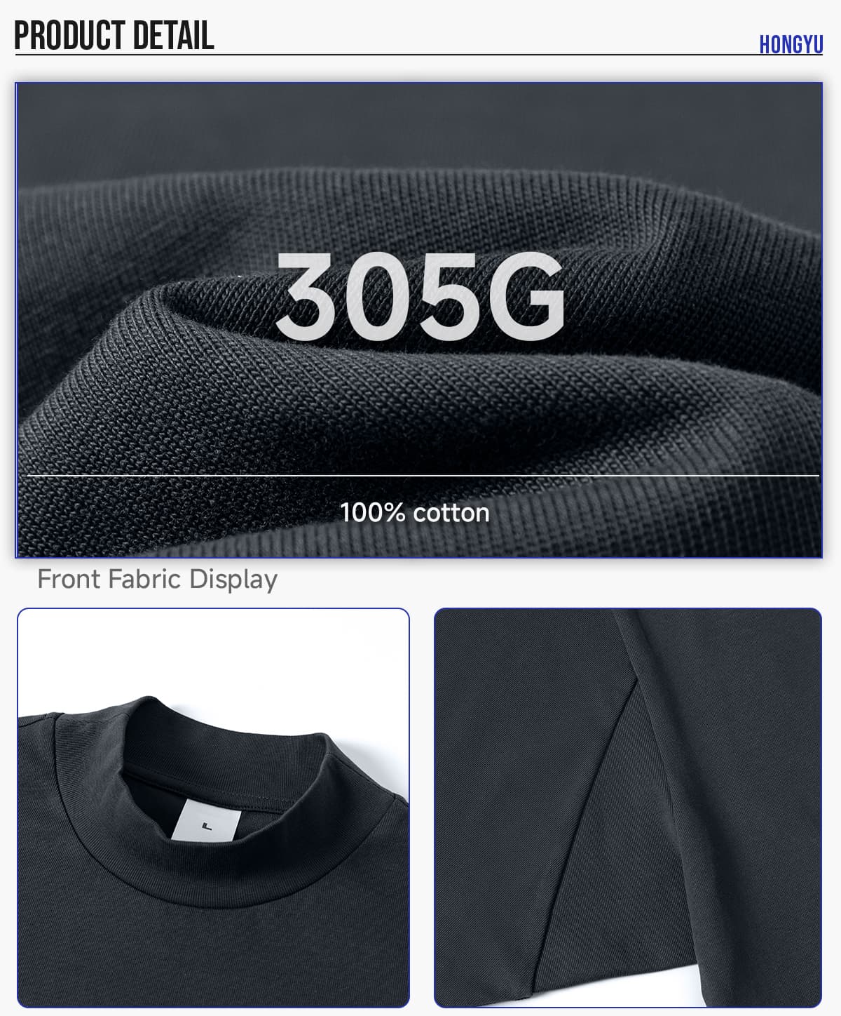 #K1103 Men‘s Mock Neck Boxy Fit 305g Cotton T-Shirt 13