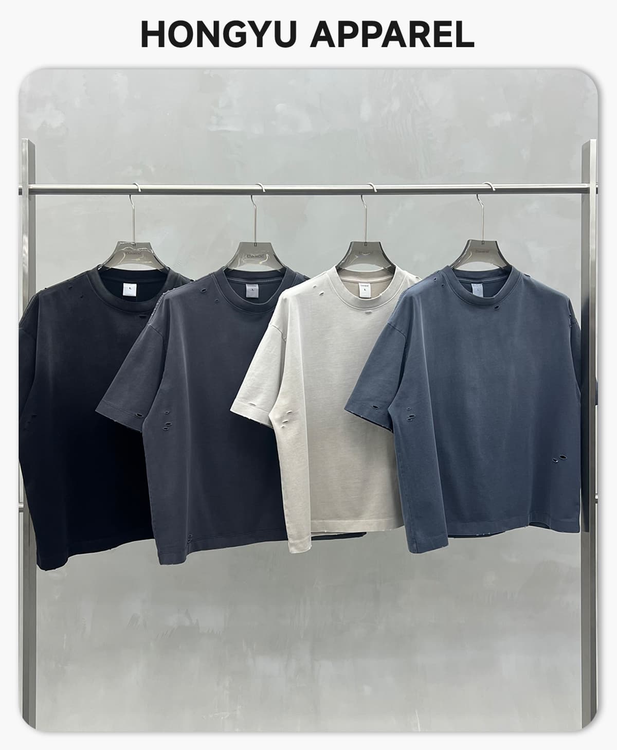 #K1160 Boxy Fit 305g Washed 100% Cotton Distressed T-Shirt 5
