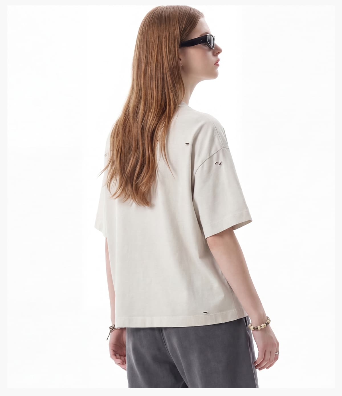 #K1160 Boxy Fit 305g Washed 100% Cotton Distressed T-Shirt 25