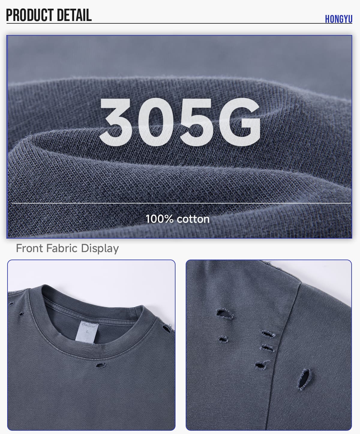 #K1160 Boxy Fit 305g Washed 100% Cotton Distressed T-Shirt 13