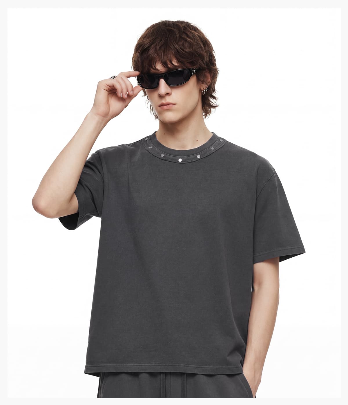 #S26005 Boxy 285GSM Washed Cotton T-Shirt with Rivet 23