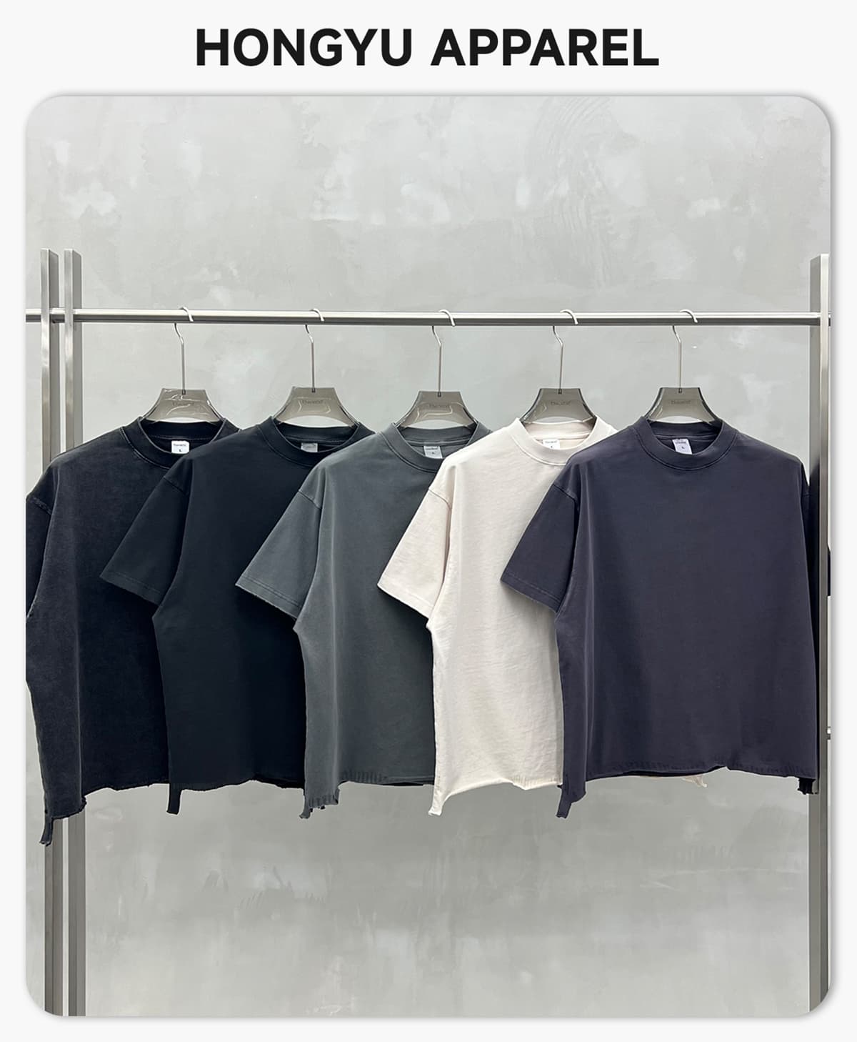 #S26004 Boxy 270g Washed Distressed Hem Cotton T-Shirt 5