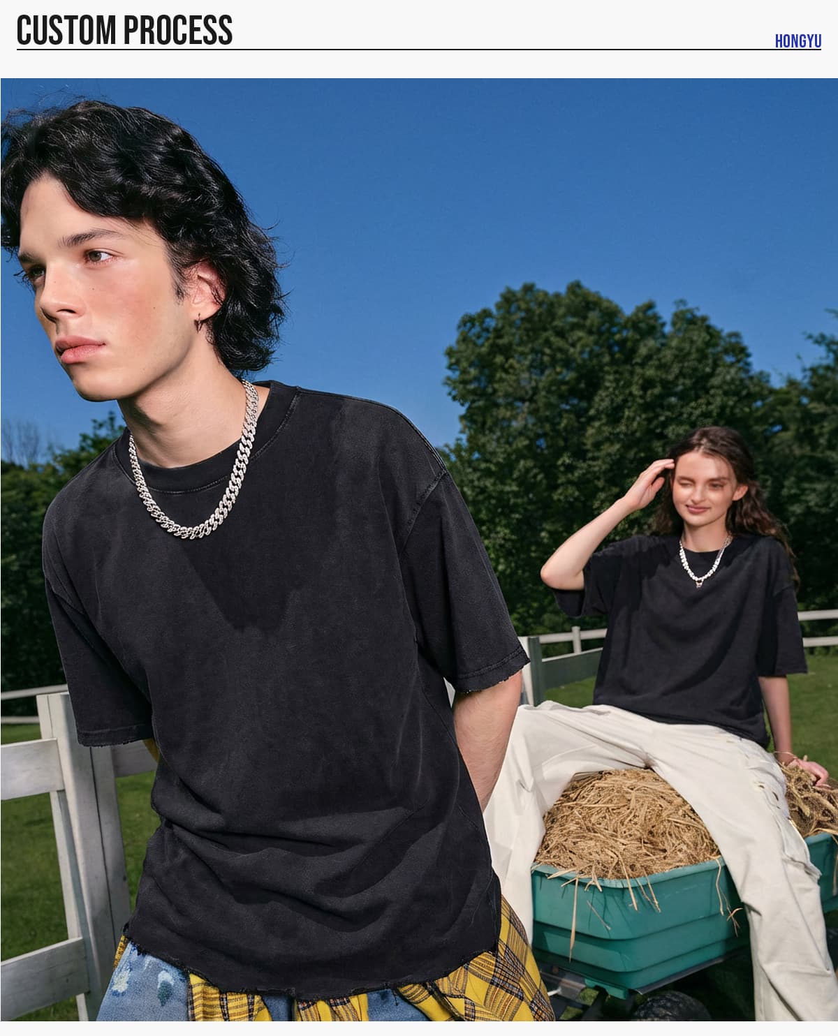 #S26004 Boxy 270g Washed Distressed Hem Cotton T-Shirt 19