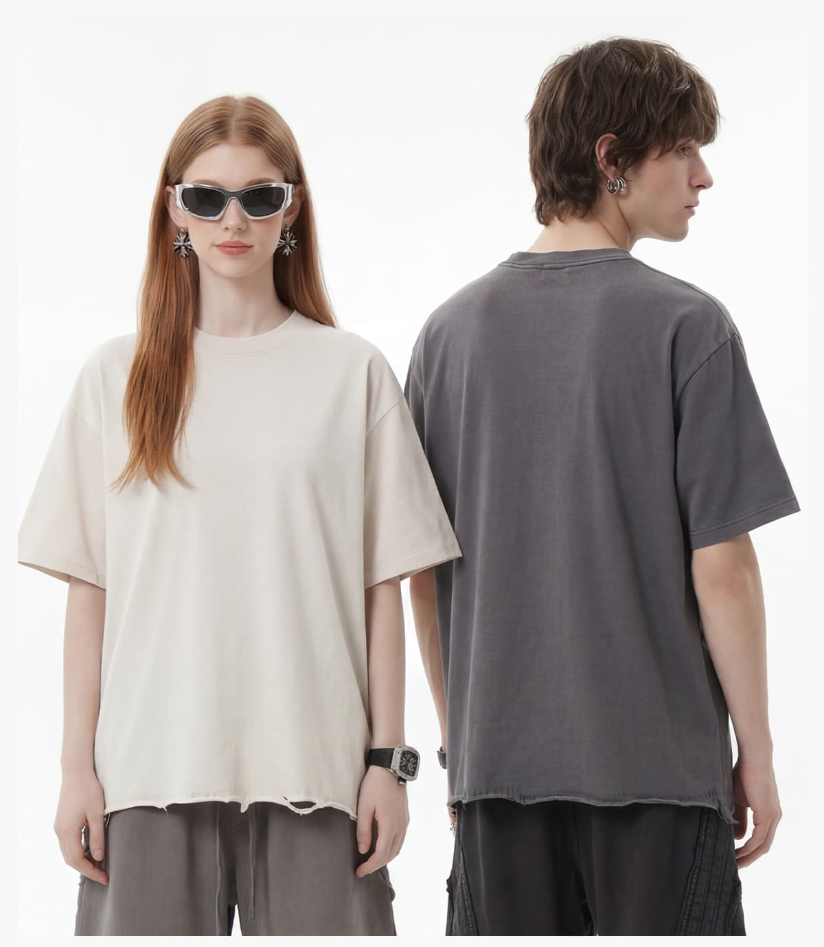 #S26004 Boxy 270g Washed Distressed Hem Cotton T-Shirt 21