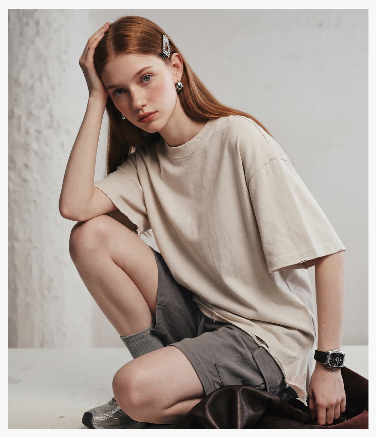 #S26004 Boxy 270g Washed Distressed Hem Cotton T-Shirt 23