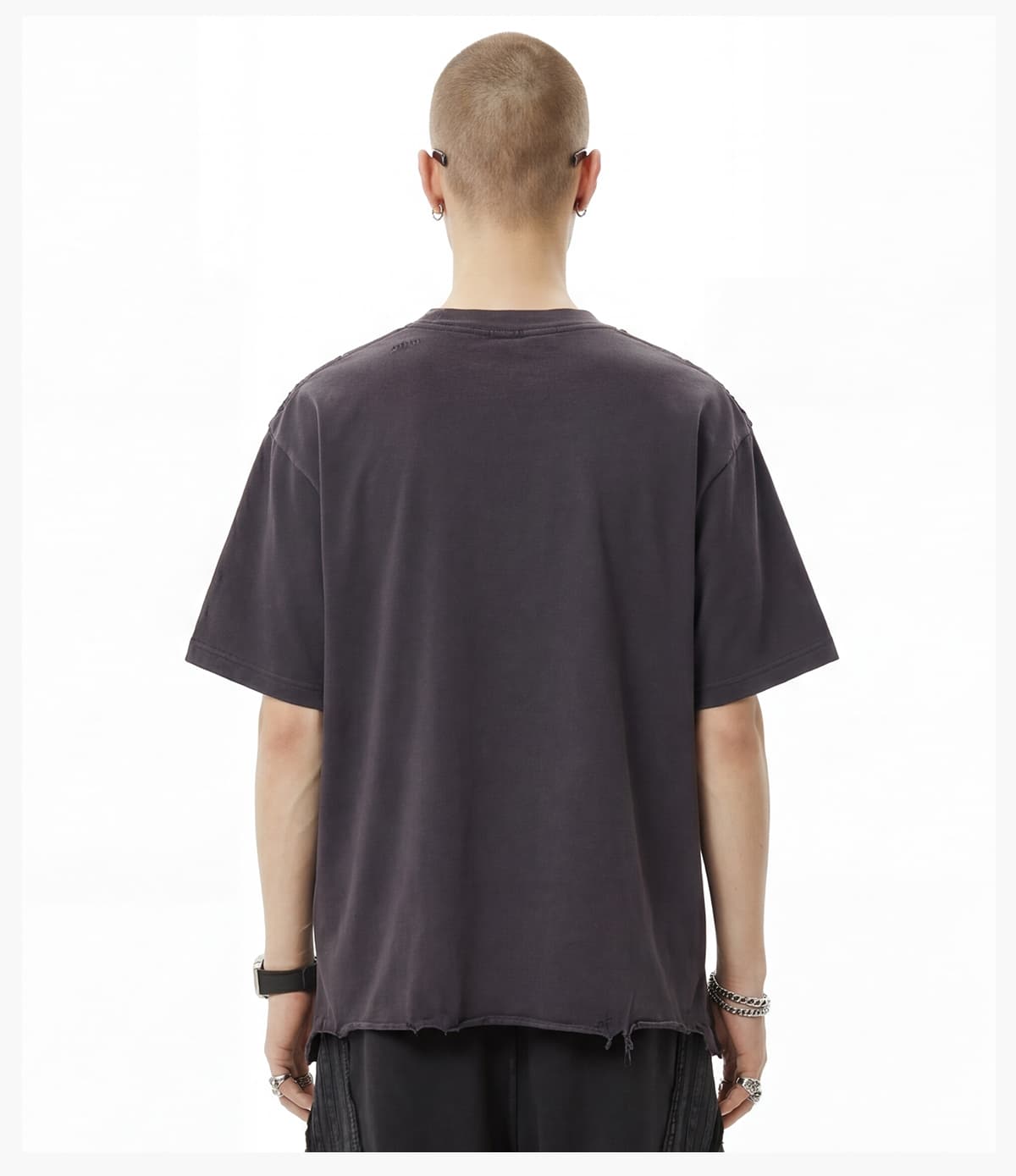 #S26004 Boxy 270g Washed Distressed Hem Cotton T-Shirt 25