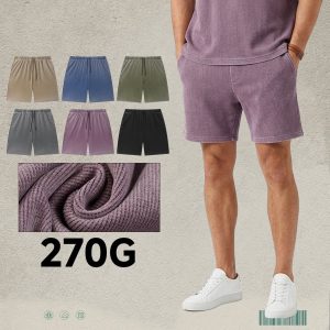 #2642 Waffle 270G Vintage Wash Distressed Shorts