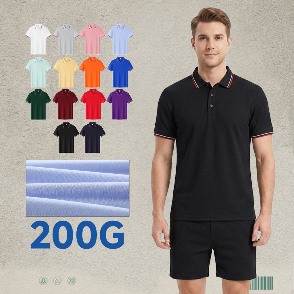 #S8602 Cotton-Covered Spandex 200GSM Contrast Collar Polo Shirt