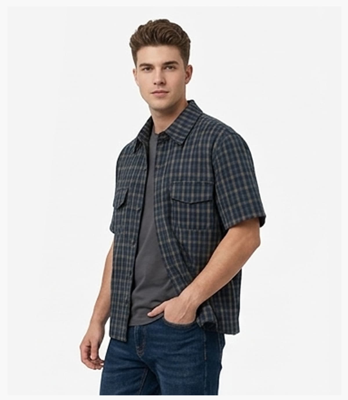 #6158 Plaid 165GSM Short Sleeve Button-Front Shirt 20
